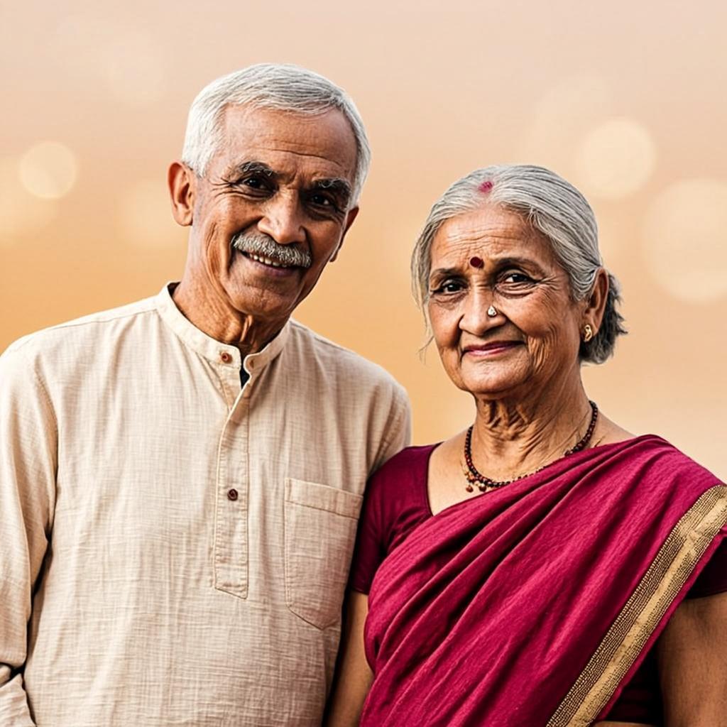 Elderly Indian couple looking forward with hope
